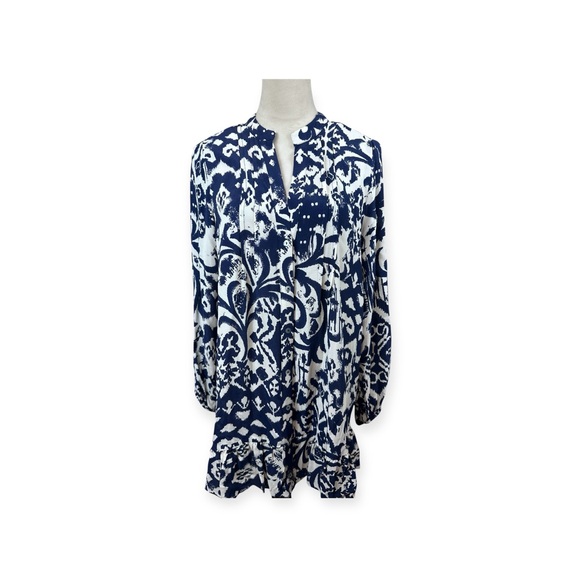 Zara Tops - 🆕 Zara Basic blue and white print long sleeve tunic top size large